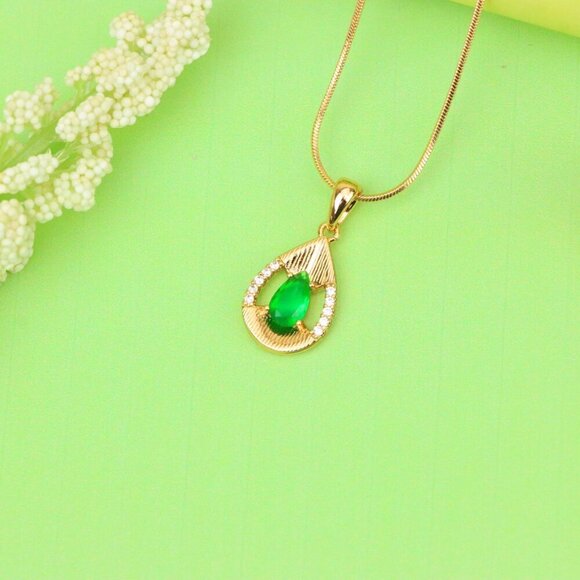 "Teardrop Green Pendant with Sparkling Accents in Gold Finish, XPPT1689 - Picture 8 of 13